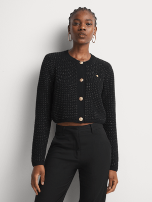 Women's Scotch & Soda Black Metallic Tweed Stitch Cropped Sweater