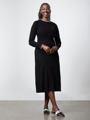 Women's Polo Black Zoe Ls Rib Fitted Dress