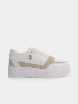 Women's Polo White Circle Trim Platform Sneakers