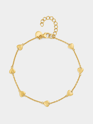 Gold Plated Sterling Silver Heart Station Bracelet