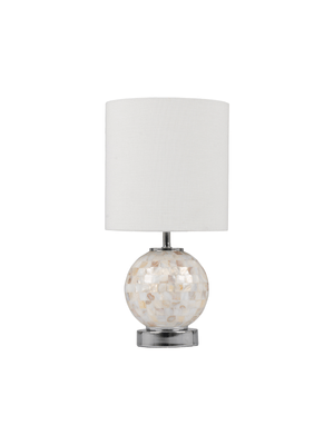 Table Lamp Ball Mother of Pearl & Chrome with White Shade 38cm