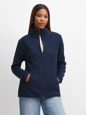 Jet Women's Navy Basic Micro Fleece Zip Through Active Top