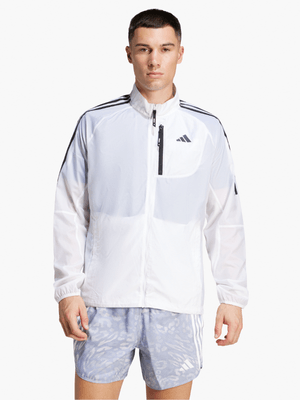 adidas Mens Own The Run 3-Stripes White Jacket