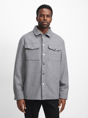 Exact Men's Grey Melange Melton Shacket