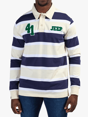 Men's Plus Jeep Navy Yarndye Stripe Rugby Polo