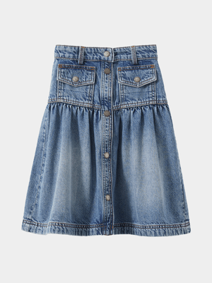 Cotton On Kids Girl Blue Cherie Denim Midi Skirt