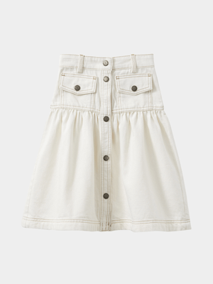 Cotton On Kids Girl White Cherie Denim Midi Skirt
