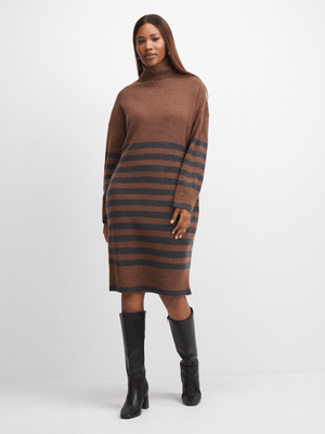 Exact Women's Brown Striped Roll Neck Dress