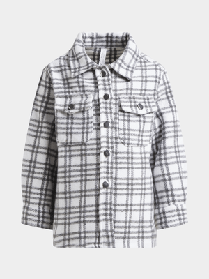 Exact Younger Girl's Grey & White Checked Melton Shacket