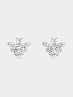 Sterling Silver Cubic Zirconia Bee Stud Earrings