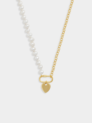 Gold Plated Sterling Silver Freshwater Pearl & Chain Heart Necklace