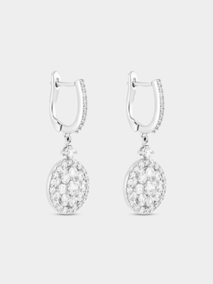 Sterling Silver Cubic Zirconia Flower Halo Round Drop Earrings