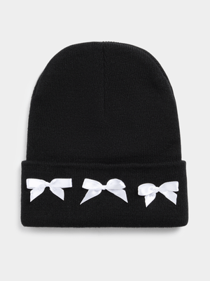 The FIX Women's Black & White Bow Beanie