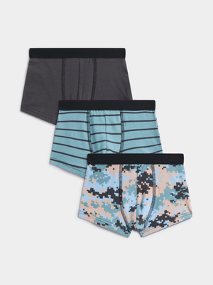 Exact Boy's Grey & Blue 3-Pack Trunks