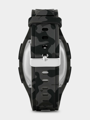 Tempo Rectangle Digital Grey & Black Camo Silicone Watch