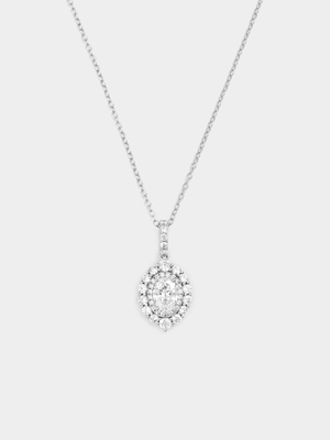 Cheté Sterling Silver Cubic Zirconia Oval Double Halo Pendant