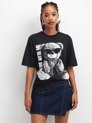 Women's Black Teddy Graphic Top