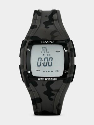 Tempo Rectangle Digital Grey & Black Camo Silicone Watch
