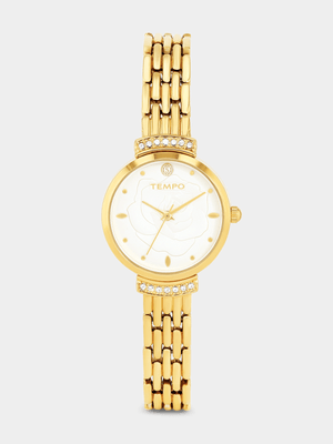 Tempo Gold Plated White Rose Dial Bracelet Watch