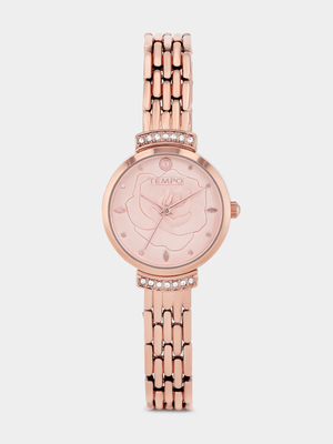 Tempo Rose Plated Pink Rose Dial Bracelet Watch