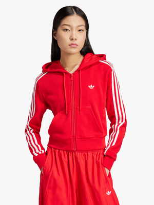 adidas Originals Women's Adilenium Season 3 Red Short Full-Zip Hoodie