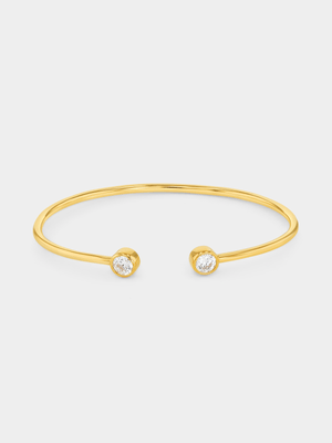 Gold Plated Sterling Silver Cubic Zirconia Bezel Solitaire Open Bangle