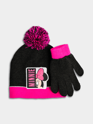 Minnie Mouse Black Beanie & Glove