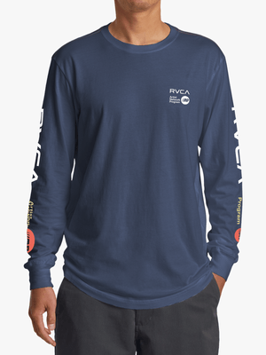 Men's RVCA Navy ANP Long Sleeve Red Stitch T-shirt