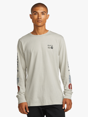 Men's RVCA Grey ANP Long Sleeve Red Stitch T-shirt