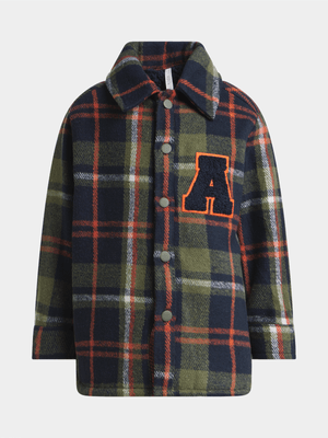 Exact Younger Boy's Fatigue & Orange Check Borg Shacket