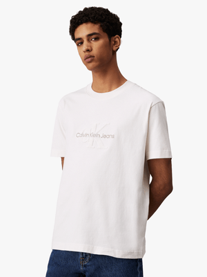 Men's Calvin Klein  White Chenille Monologo T-Shirt