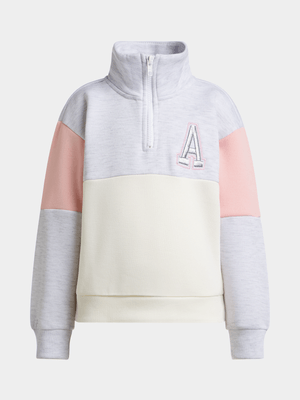Exact Older Girl's Ice Grey & Pink Quarter Zip Sweat Top
