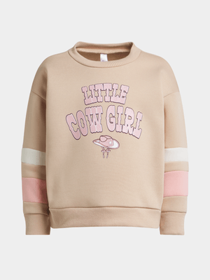 Exact Younger  Girl's Natural & Pink Colourblock Graphic Sweat Top
