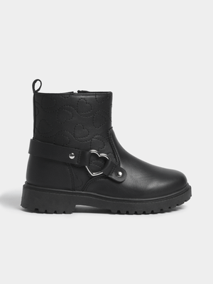 Exact Younger Girl's Black Heart Chelsea Boots