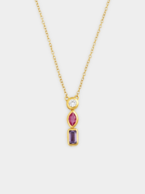 Gold Plated Sterling Silver Rainbow Cubic Zirconia Bezel Pendant