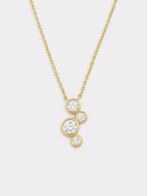 Gold Plated Sterling Silver Cubic Zirconia Round Bezel Pendant
