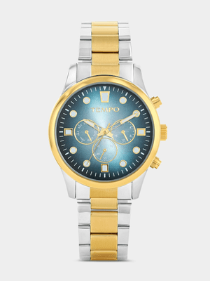 Tempo Gold Plated Green Dial Two-Tone Bracelet Watch