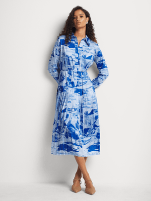 Women's Scotch & Soda Blue Maxi Pleated Embassy Print Dress