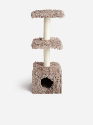H & S Collection Brown Cat Tree Plush 30X30X89Cm