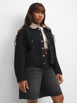 The FIX Women's Black Borg Denim Jacket
