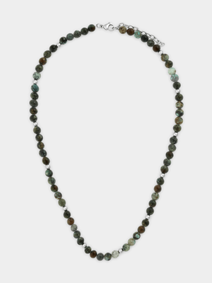 Stainless Steel African Green Stone Bead Necklace