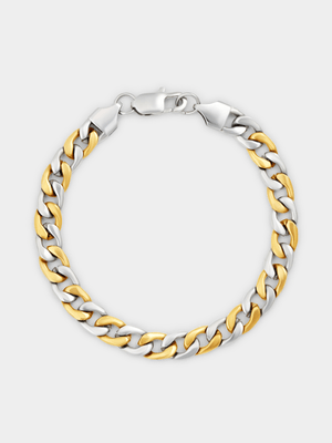 Gold Plated Stainless Steel Two-Tone Alternating Curb Bracelet