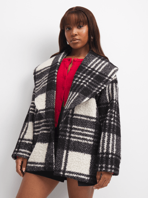 The FIX Women's Black & White Check Borg Jacket