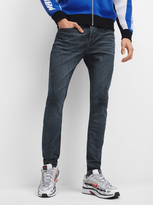 Redbat Men's Black/Blue Super Skinny Jeans