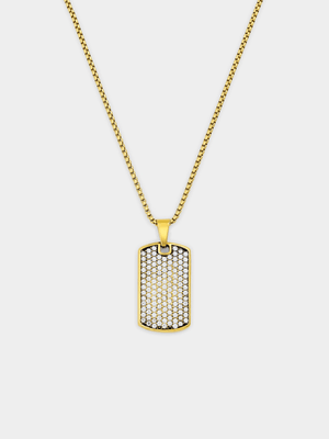 Gold Plated Stainless Steel Cubic Zirconia Pavé Dog Tag Pendant