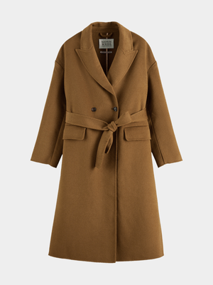 Women's Scotch & Soda Brown Double Face Wool Blend Coat