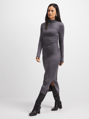 Exact Women's Charcoal Ruched Bodycon Dress