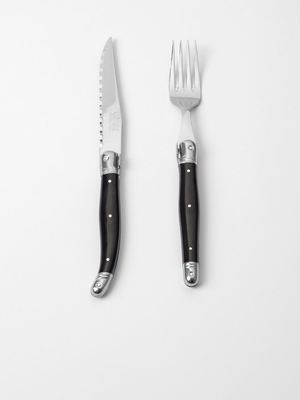 laguiole av steak knife & fork set black 12pc