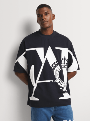 Fabiani Men's Navy/White Ink Oversized Graphic T-shirt