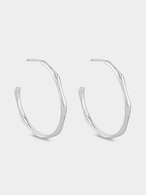 Sterling Silver Textured Join Hoop Earrings